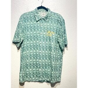 Zara Hawaiian Shirt Mens Medium Multicolor Abstract Print‎ Regular Fit Button Up